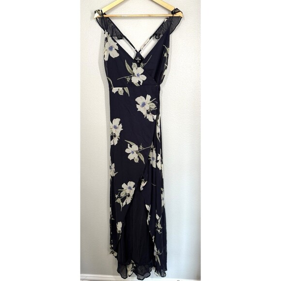 Lulus All Mine Navy Blue Floral Print High-Low Wrap Dress size M Wedding Summer - Picture 4 of 10